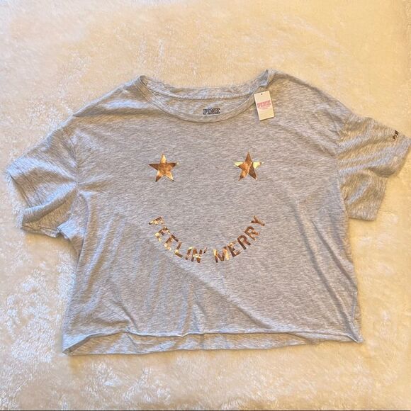 PINK Victoria's Secret Tops - Pink VS Feelin’ Merry Cropped Top